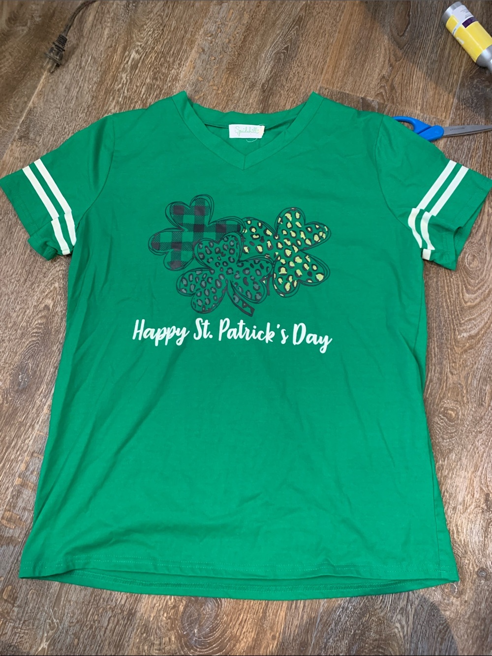 #110 Green 'Happy St. Patrick's Day' Short-Sleeve Tee with Shamrock Design